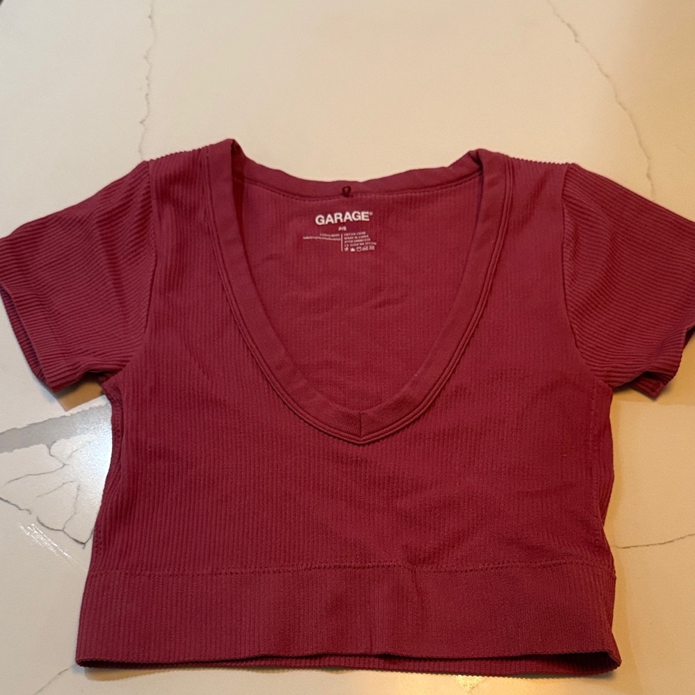 Garage Women's Deep Red V-Neck Crop Top